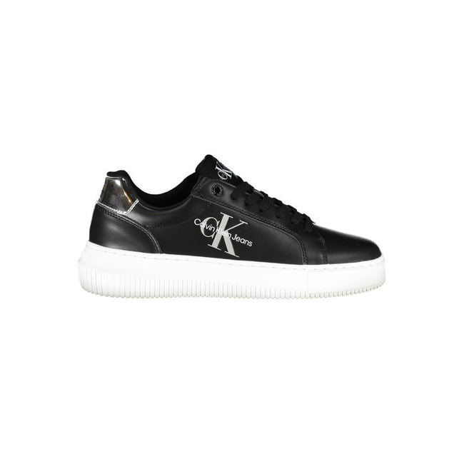 Black Polyester Women SneakerDare to stand out with Calvin Klein’s striking fusion of style and sustainability. These edgy sports shoes make a bold statement with eye-catching contrasting details and the iconic Calvin Klein logo splashed across a vibrant,