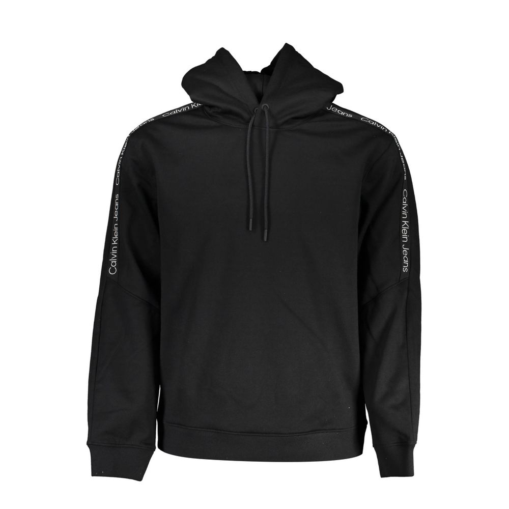 Black Polyester Men SweaterStep into effortless style with this striking Calvin Klein masterpiece! This sleek, black hoodie is an environmental nod with its 50% recycled polyester composition, guaranteeing comfort without compromising on eco-consciousness