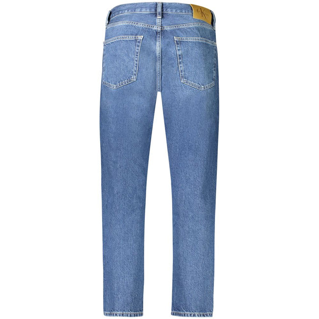 Blue Cotton Men JeansElevate your denim game with these Calvin Klein Dad Jeans. Meticulously designed to embody the spirit of modern style with a classic edge, these jeans feature the quintessential five pockets and a stylish washed effect that whispers c