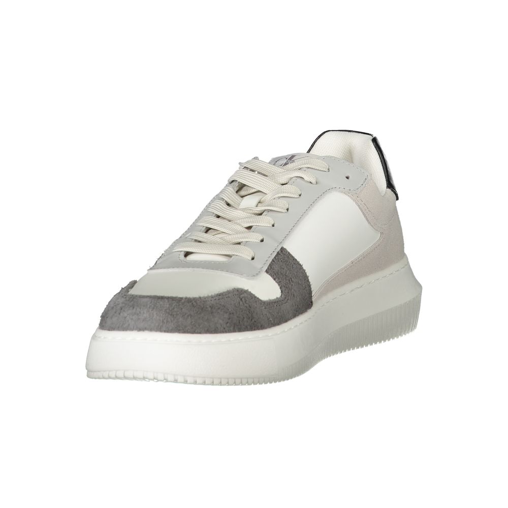 White Polyethylene Men SneakerElevate your sneaker game with these Calvin Klein sports shoes, seamlessly blending function with flair. Featuring a lace-up design, these kick boast striking grey-green-black contrasting details and a distinctive print for t