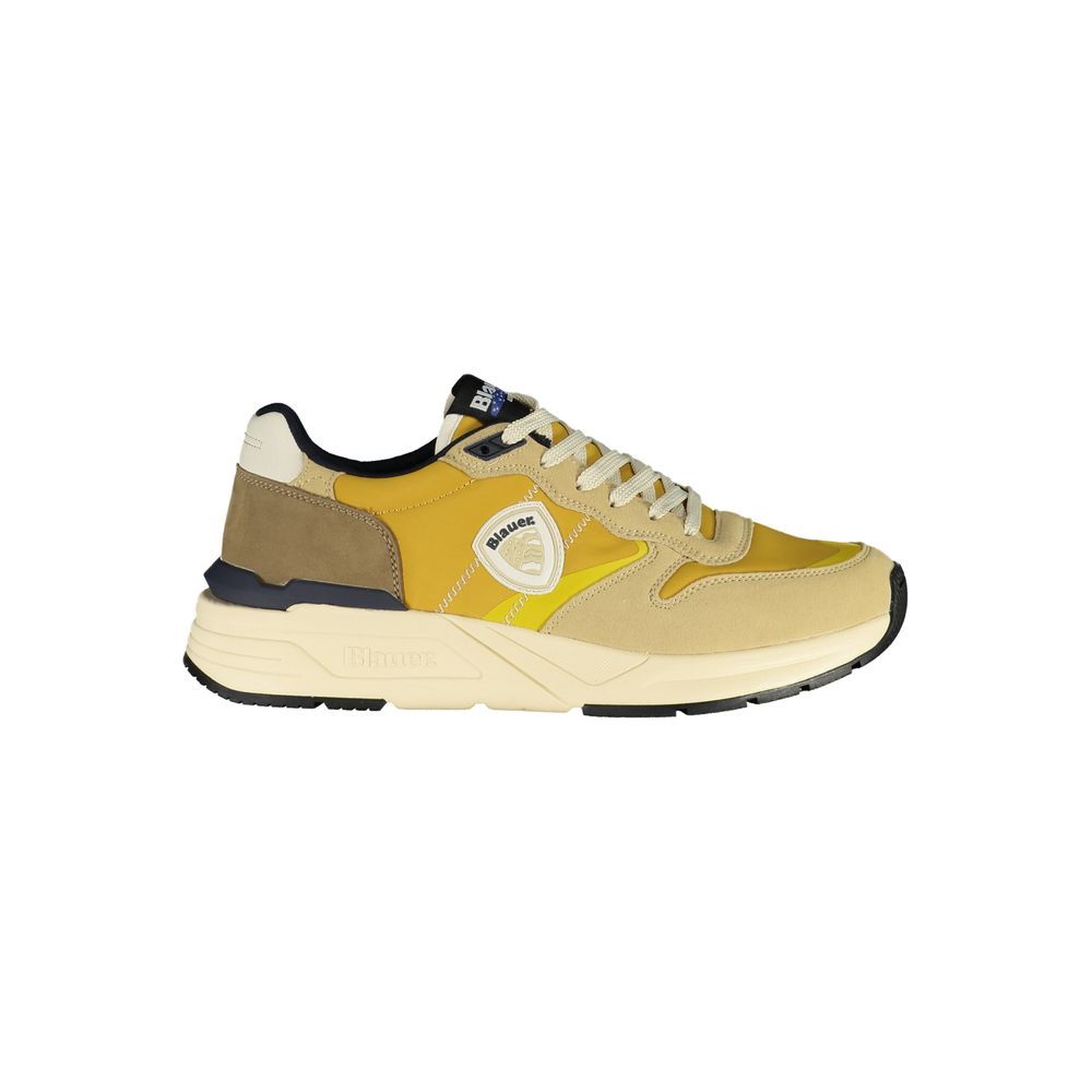 Beigefarbener Herren-Sneaker aus Synthetik mit senffarbenen Akzenten