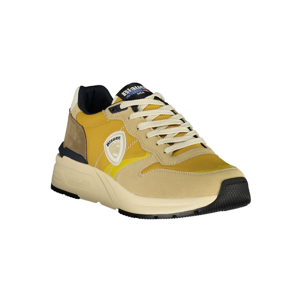 Beigefarbener Herren-Sneaker aus Synthetik mit senffarbenen Akzenten