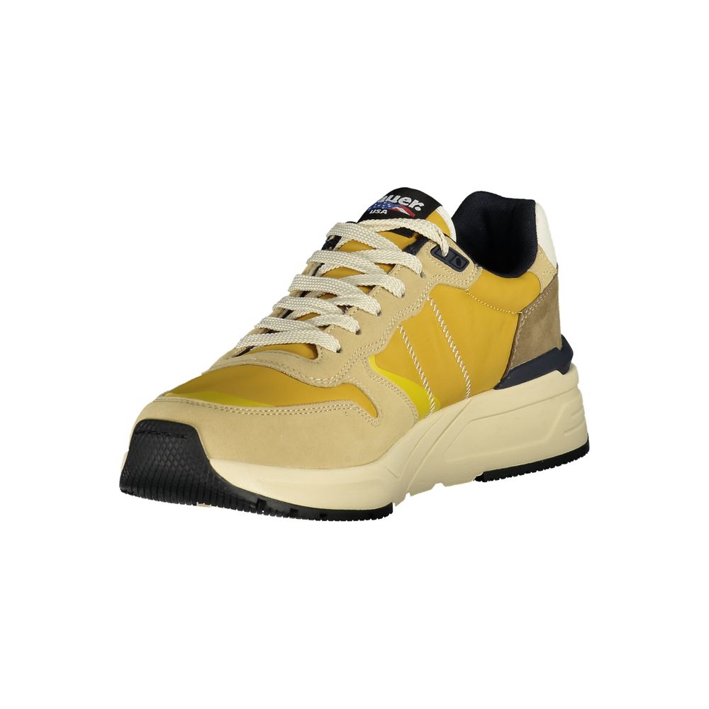 Beiger Synthetik-Sneaker mit senfgelben Details