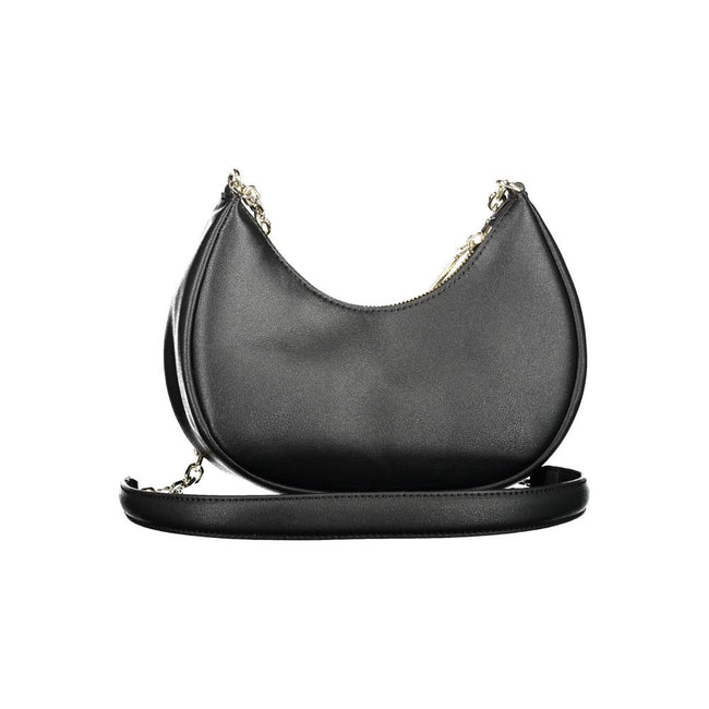Black Polyester Women HandbagMake a powerful statement with Calvin Klein’s eco-conscious yet stunningly sophisticated shoulder bag. Crafted from a mixture of polyester and polyethylene, this sleek accessory boasts a durable and stylish chain that drapes e