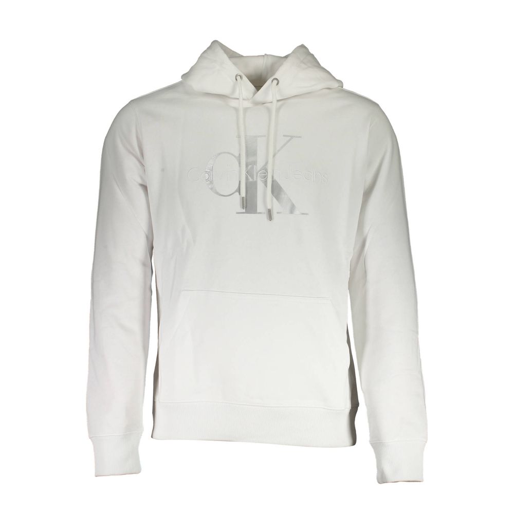 White Cotton Men's SweaterStep into the epitome of contemporary style with the Calvin Klein long-sleeved hooded sweatshirt. Designed for the fashion-forward individual, this pristine white sweatshirt boasts a bold contrast detailing that makes a statement