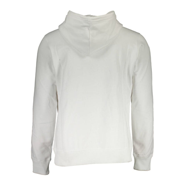 White Cotton Men's SweaterStep into the epitome of contemporary style with the Calvin Klein long-sleeved hooded sweatshirt. Designed for the fashion-forward individual, this pristine white sweatshirt boasts a bold contrast detailing that makes a statement