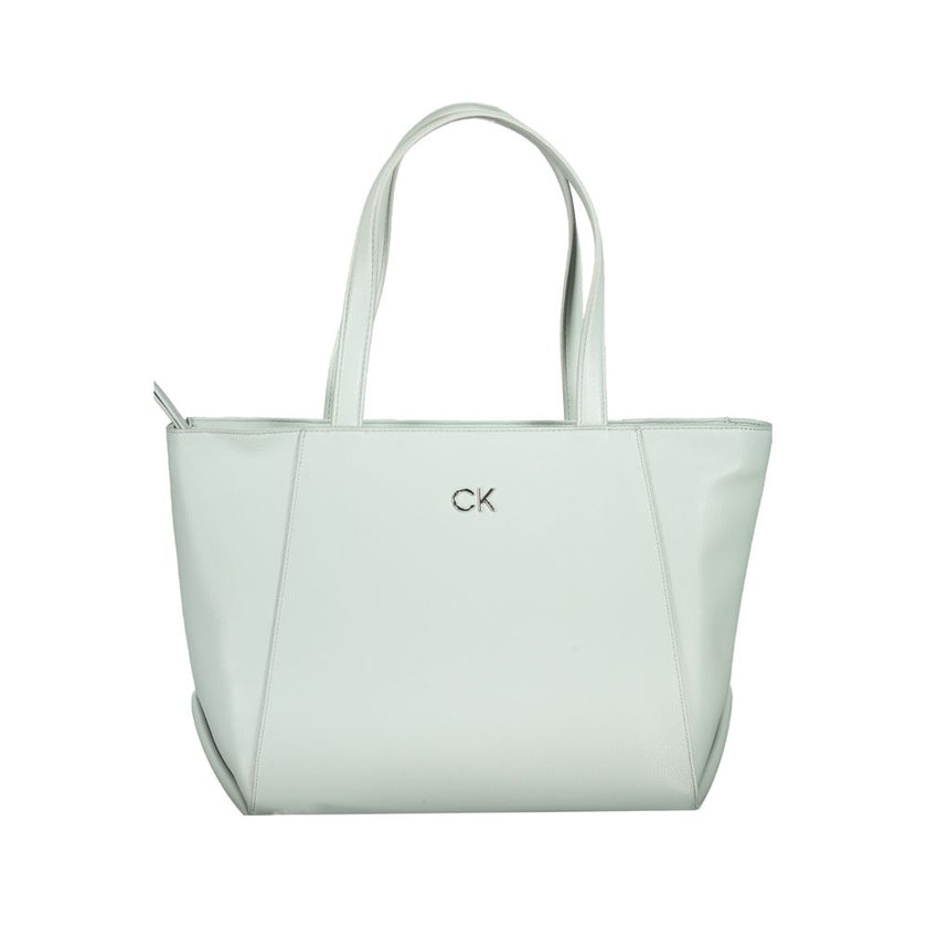 Light Blue Polyethylene Women HandbagElevate any ensemble with the latest Calvin Klein masterpiece, a vision in light blue that effortlessly merges function with high-end fashion. This sleek handbag boasts two shoulder straps for versatile carry and a sol