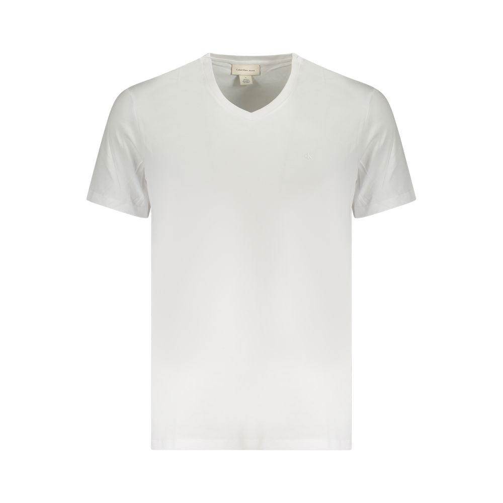 White Cotton Men T-ShirtElevate your everyday style with the Calvin Klein V-Neck T-shirt. This crisp white tee, featuring the iconic Calvin Klein logo embroidery, is a testament to minimalist chic and effortless cool. Crafted from pure, breathable cotton,