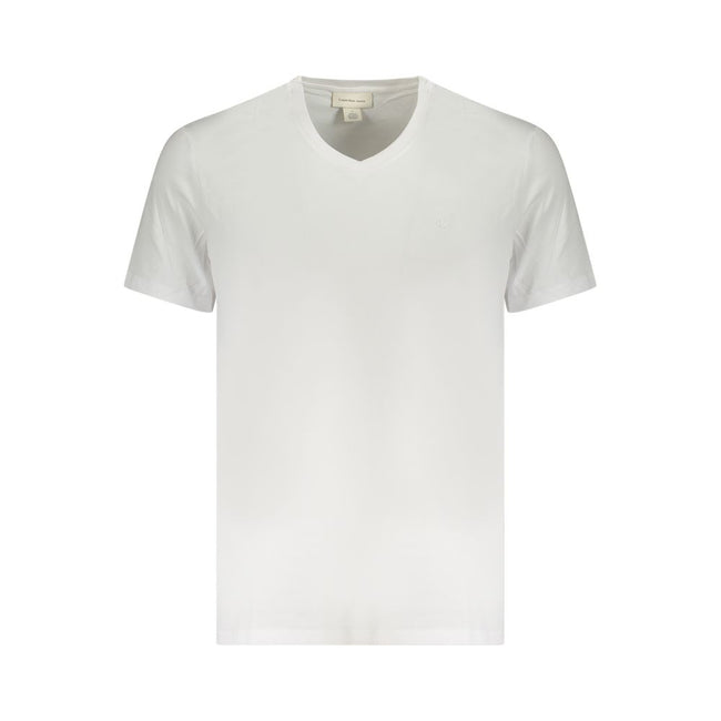 White Cotton Men T-ShirtElevate your everyday style with the Calvin Klein V-Neck T-shirt. This crisp white tee, featuring the iconic Calvin Klein logo embroidery, is a testament to minimalist chic and effortless cool. Crafted from pure, breathable cotton,