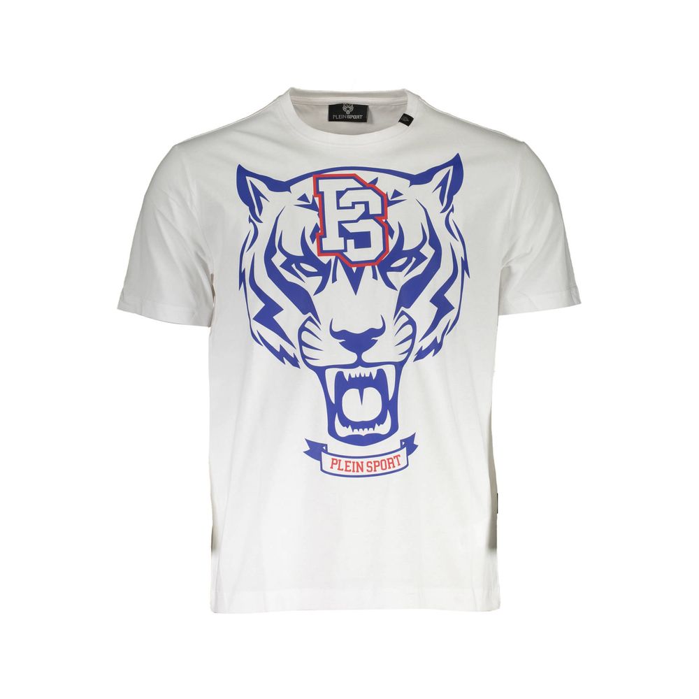 White Cotton Mens TShirtElevate your wardrobe with the audacious charm of Plein Sport! This white short sleeve t-shirt makes a statement with its bold print and the unmistakable Plein Sport logo taking center stage. Crafted for the confident individual, i