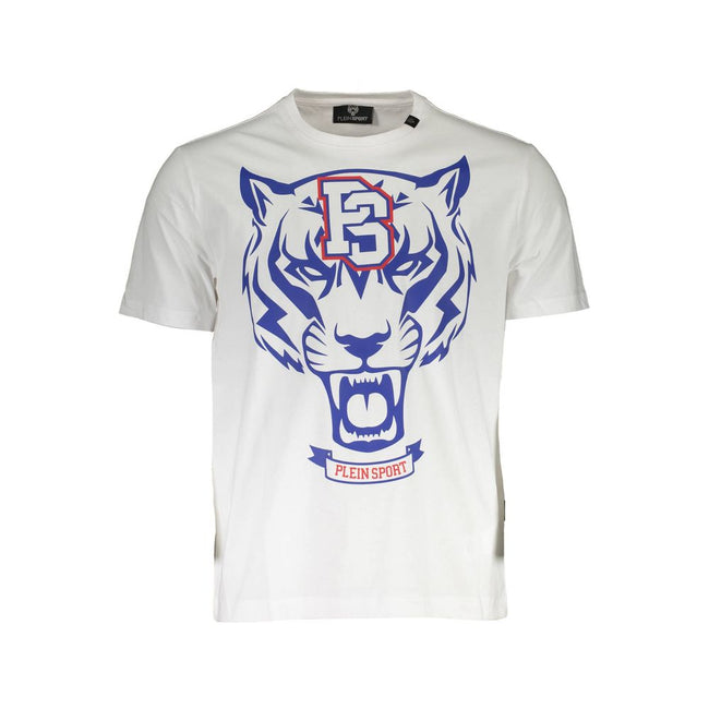 White Cotton Mens TShirtElevate your wardrobe with the audacious charm of Plein Sport! This white short sleeve t-shirt makes a statement with its bold print and the unmistakable Plein Sport logo taking center stage. Crafted for the confident individual, i