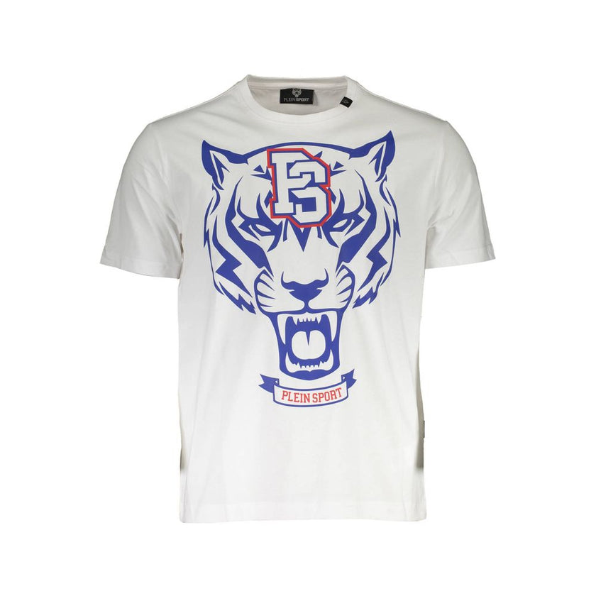 White Cotton Mens TShirtElevate your wardrobe with the audacious charm of Plein Sport! This white short sleeve t-shirt makes a statement with its bold print and the unmistakable Plein Sport logo taking center stage. Crafted for the confident individual, i