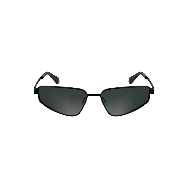 Black Metal Women SunglassInfuse your vision with the sleek sophistication of Calvin Klein sunglasses. These shades feature a bold metal frame that wraps around rectangular smoke lenses—a true statement piece for the trendsetter. With lens crafted to perf