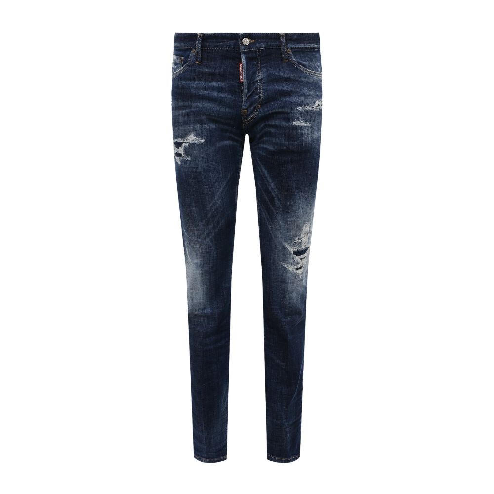 Blue Cotton Men Slim JeanElevate your denim game with the unmistakable edge of Dsquared² Slim Jean jeans. These blue beauties boast an effortlessly cool, slightly faded wash punctuated by deliberate distressing that tells a story of adventure and style. F