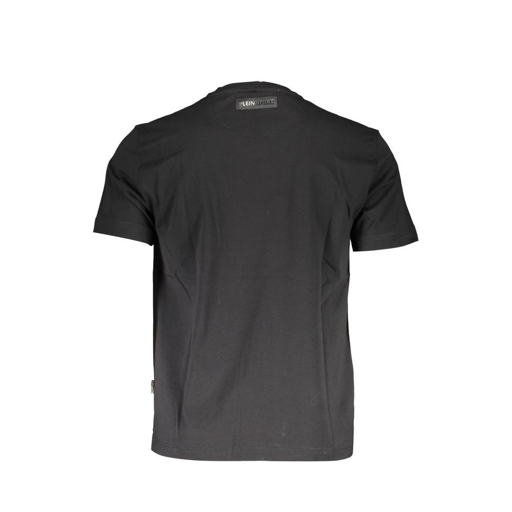 Schwarzes V-Neck T-Shirt aus Baumwolle mit Signature-Print