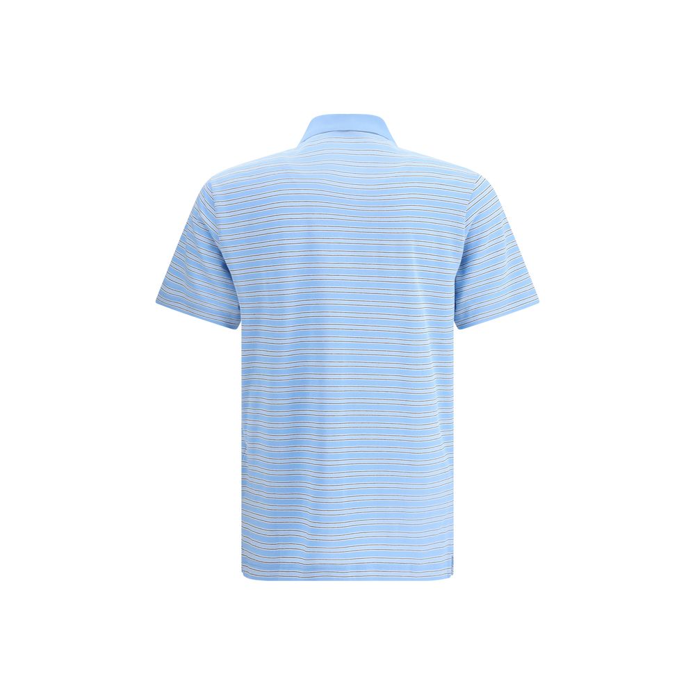 Light Blue Cotton Polo ShirtPrada’s Striped Polo Sweater combines a sporty style with the Maison’s iconic details. With a classic collar and three-button front closure, it is embellished with the unmistakable triangular patch on the front and a signature