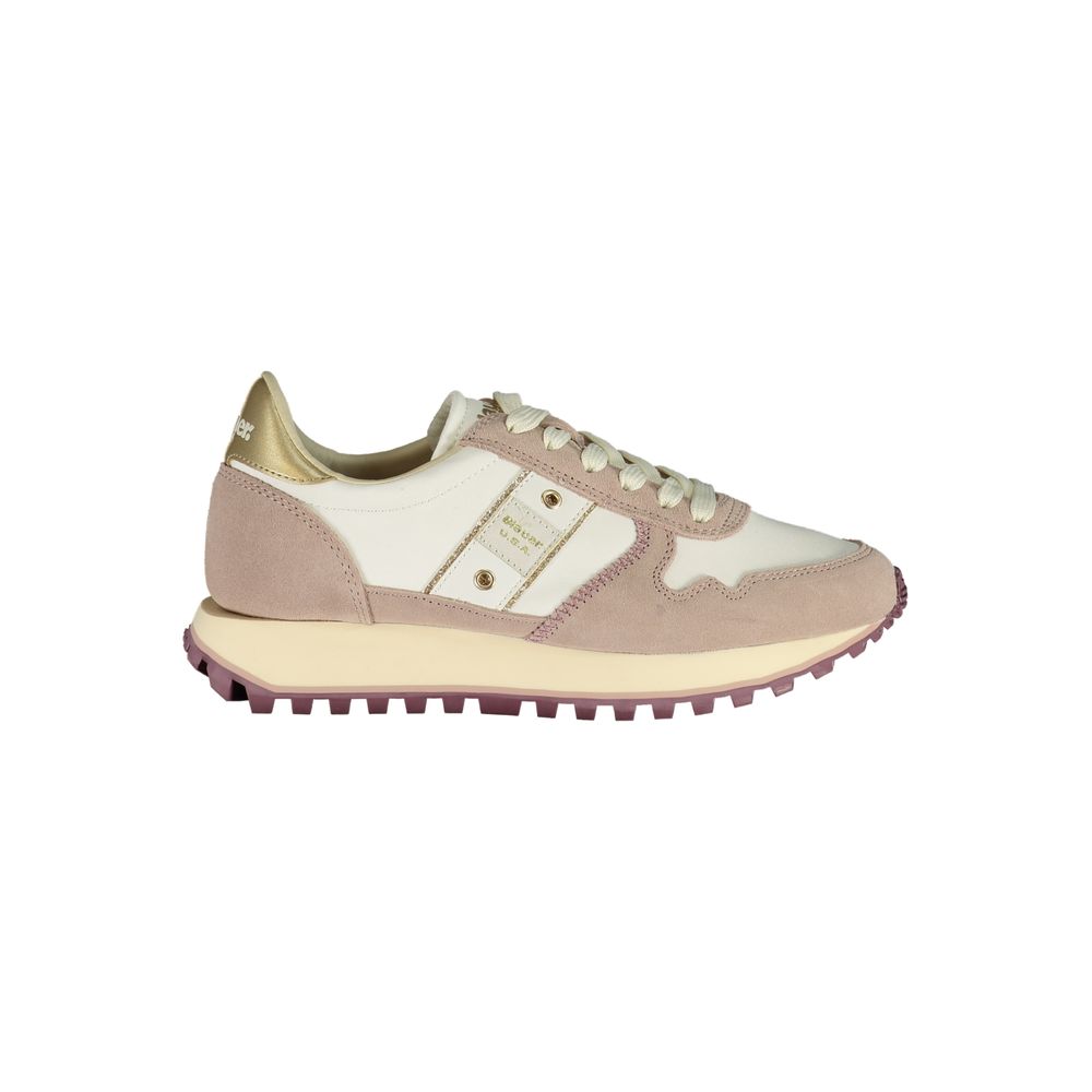 White Leather and Synthetic Women’s Sneakers with Print Detail