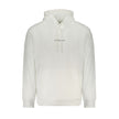 White Cotton Men Sweater with HoodElevate your wardrobe with the unmistakable style of Calvin Klein. This pristine white hooded sweatshirt promises to keep you both comfortable and on-trend. Crafted from 95% regenerative cotton, it features a brushed inte