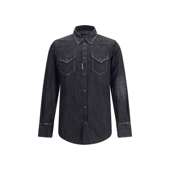 Black Denim ShirtDsquared2’s Classic Western Shirt reinterprets the iconic Western style with a contemporary twist. Made from cotton denim, it features a classic collar, front snap button closure and adjustable cuffs. The two flap patch pockets on the fro