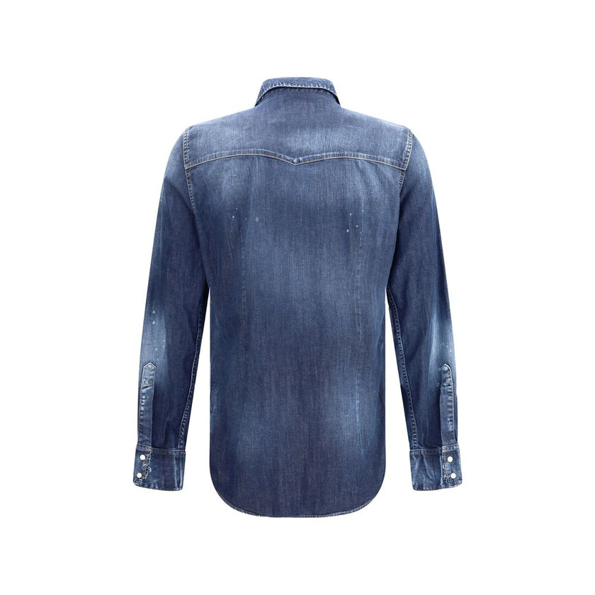 Blue Denim ShirtDsquared2’s Fashion Western shirt combines classic Western style with an urban, lived-in aesthetic. Made of cotton denim with a vintage worn-effect design, it features a classic collar, front button closure and adjustable button cuffs. The