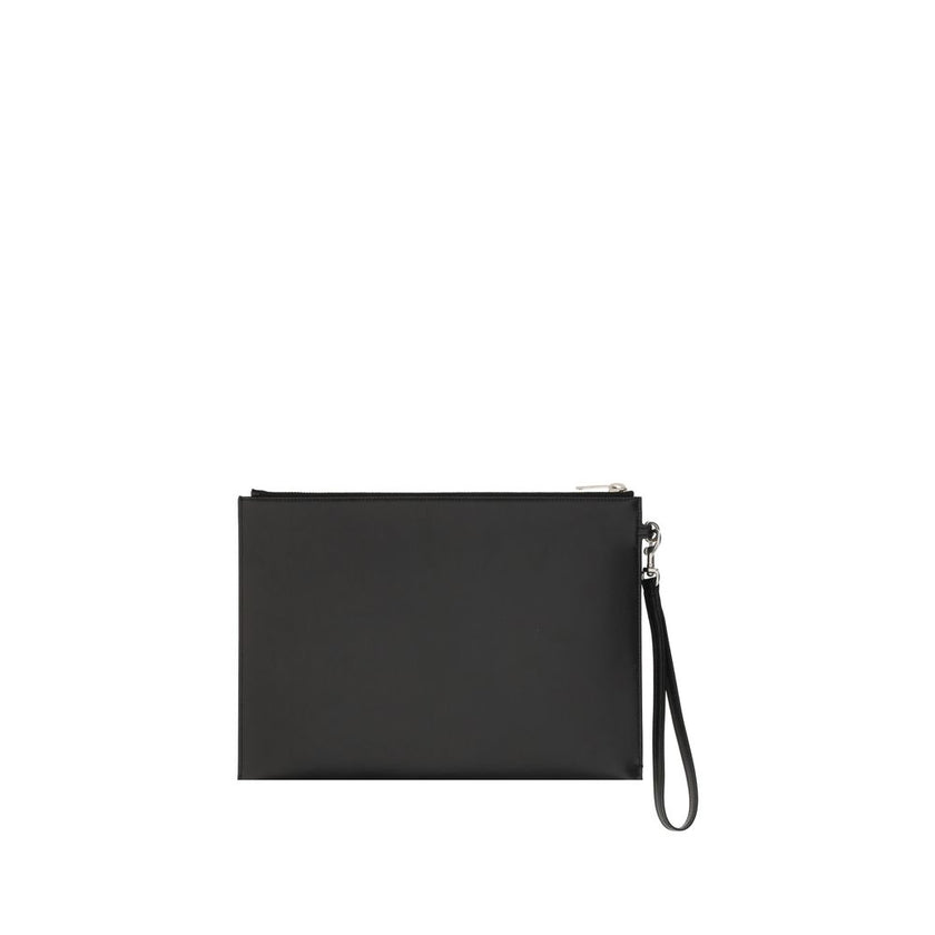 Black Calf Leather Bos Taurus FalseLeather iPad Holder by Saint Laurent, top zipper closure, internal card slot with brand logo inside, embossed brand logo on front, removable external strap. Season: AW25 Dimension: 30x30x1 Composition: 100% Calf Leather