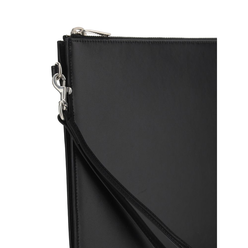 Black Calf Leather Bos Taurus FalseLeather iPad Holder by Saint Laurent, top zipper closure, internal card slot with brand logo inside, embossed brand logo on front, removable external strap. Season: AW25 Dimension: 30x30x1 Composition: 100% Calf Leather