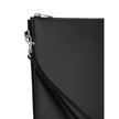 Black Calf Leather Bos Taurus FalseLeather iPad Holder by Saint Laurent, top zipper closure, internal card slot with brand logo inside, embossed brand logo on front, removable external strap. Season: AW25 Dimension: 30x30x1 Composition: 100% Calf Leather