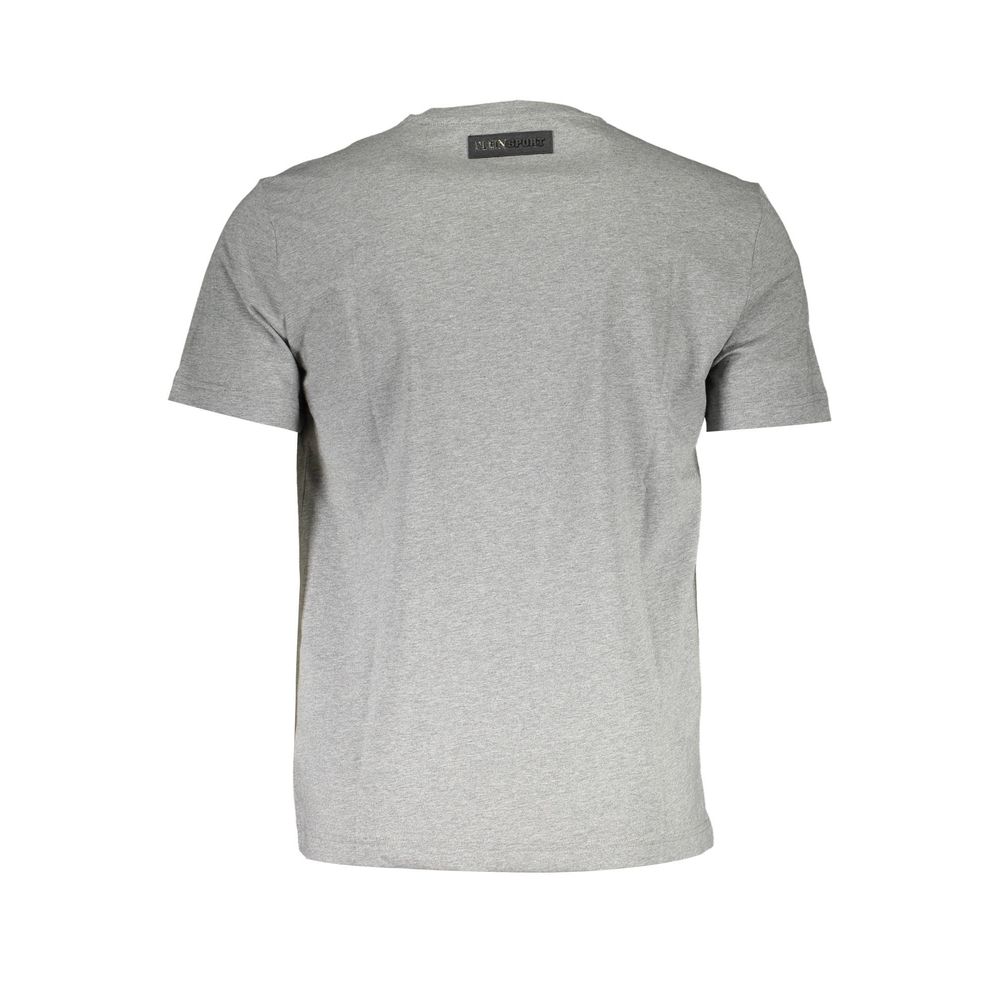 Gray Cotton Men T-ShirtIndulge in the edgy opulence of Plein Sport with this must-have gray t-shirt, a piece that transcends mere fashion. Its sharp V-neckline and bold print evoke a sense of rebellion while proudly brandishing the iconic Plein Sport logo