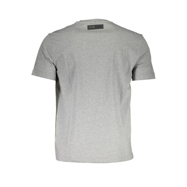 Gray Cotton Men T-ShirtIndulge in the edgy opulence of Plein Sport with this must-have gray t-shirt, a piece that transcends mere fashion. Its sharp V-neckline and bold print evoke a sense of rebellion while proudly brandishing the iconic Plein Sport logo
