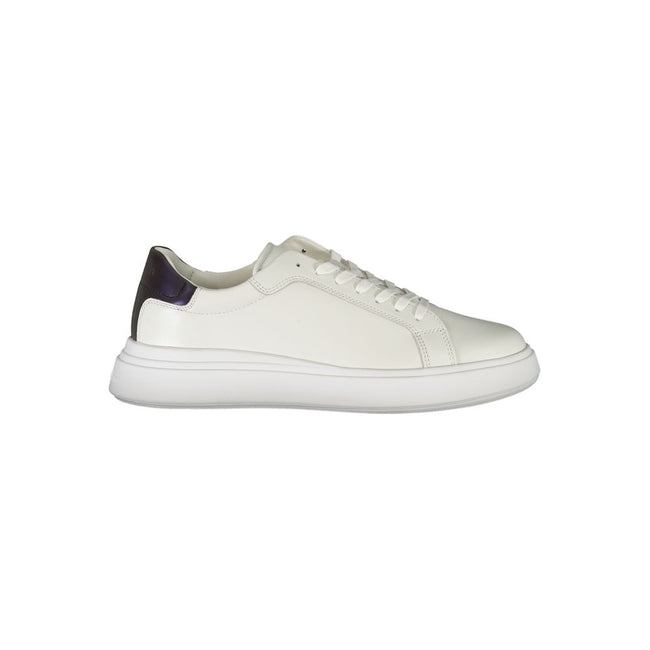Sleek White Contrast Lace-Up SneakersElevate your style with these well-crafted sneakers featuring a striking print and contrast details guaranteed to turn heads. The prominent logo of Calvin Klein adds a touch of luxury to your sporty look. Meticulously