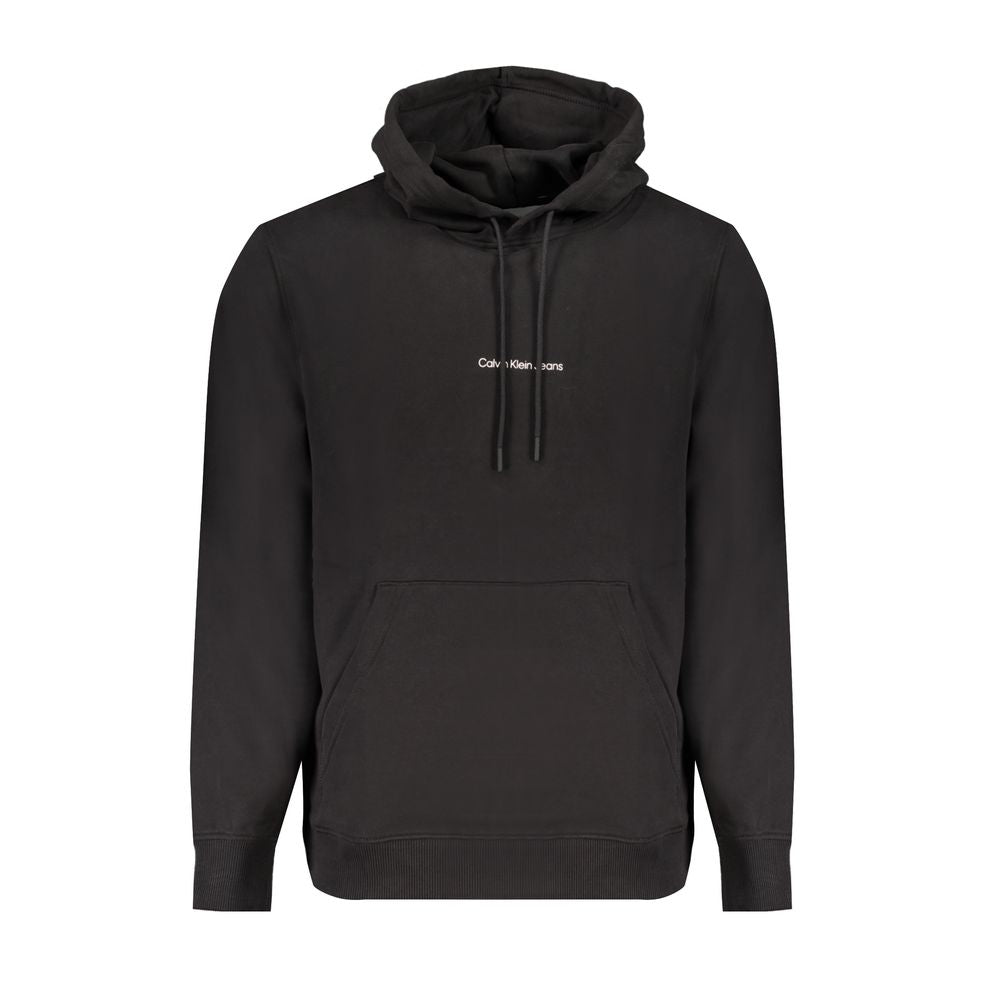 Black Cotton Men SweaterExperience the perfect blend of style and comfort with this Calvin Klein hooded sweatshirt. Crafted with a commitment to sustainability, it features 95% regenerative cotton. The brushed interior offers unparalleled softness, while