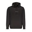 Black Cotton Men SweaterExperience the perfect blend of style and comfort with this Calvin Klein hooded sweatshirt. Crafted with a commitment to sustainability, it features 95% regenerative cotton. The brushed interior offers unparalleled softness, while
