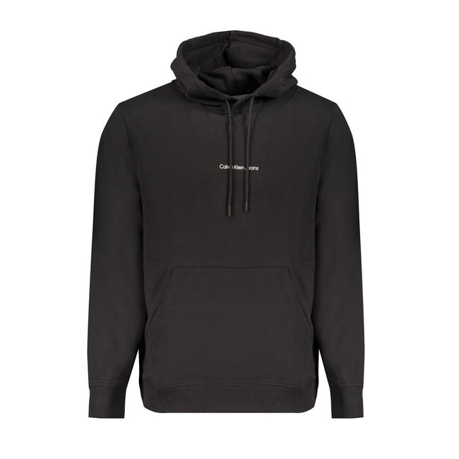 Black Cotton Men SweaterExperience the perfect blend of style and comfort with this Calvin Klein hooded sweatshirt. Crafted with a commitment to sustainability, it features 95% regenerative cotton. The brushed interior offers unparalleled softness, while