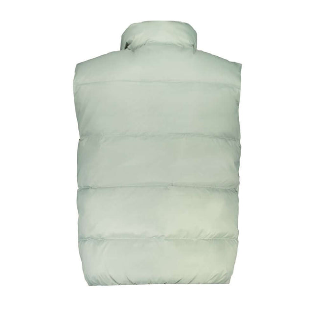 Green Polyamide Men JacketElevate your wardrobe with the Calvin Klein sleeveless jacket, meticulously crafted for the modern go-getter. This piece is not just about style, but also sustainability, with its 95% recycled polyester construction. Outfitted wi