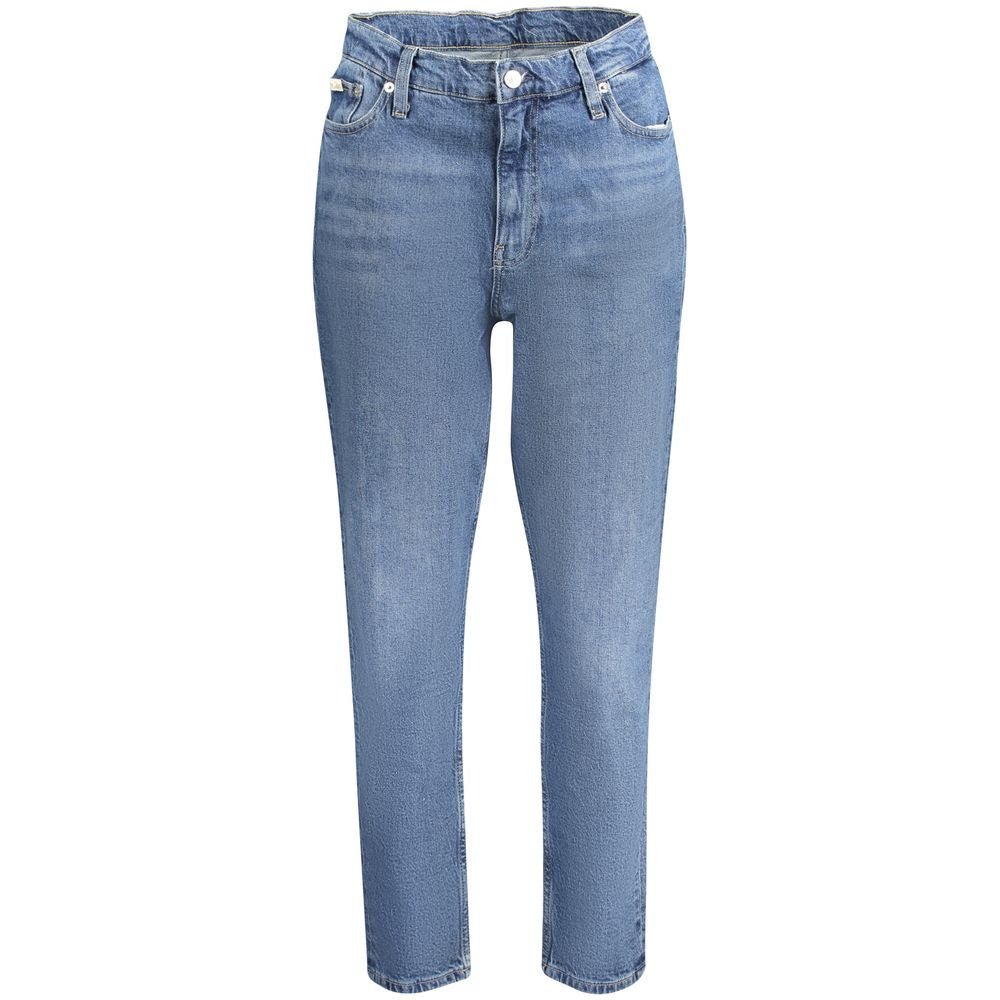 Blue Cotton Women JeansStep into the world of eco-conscious fashion with these stylish Calvin Klein Mom Jeans. Designed to make a statement while supporting sustainability, they feature a subtle washed effect for that ideal vintage appeal. Meticulously cr