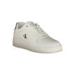 White Leather Women SneakerElevate your sneaker game with these effortlessly chic Calvin Klein sports shoes, designed for the fashion-forward individual. With striking black contrasts that pop against a pristine white background, these sneakers boast a re