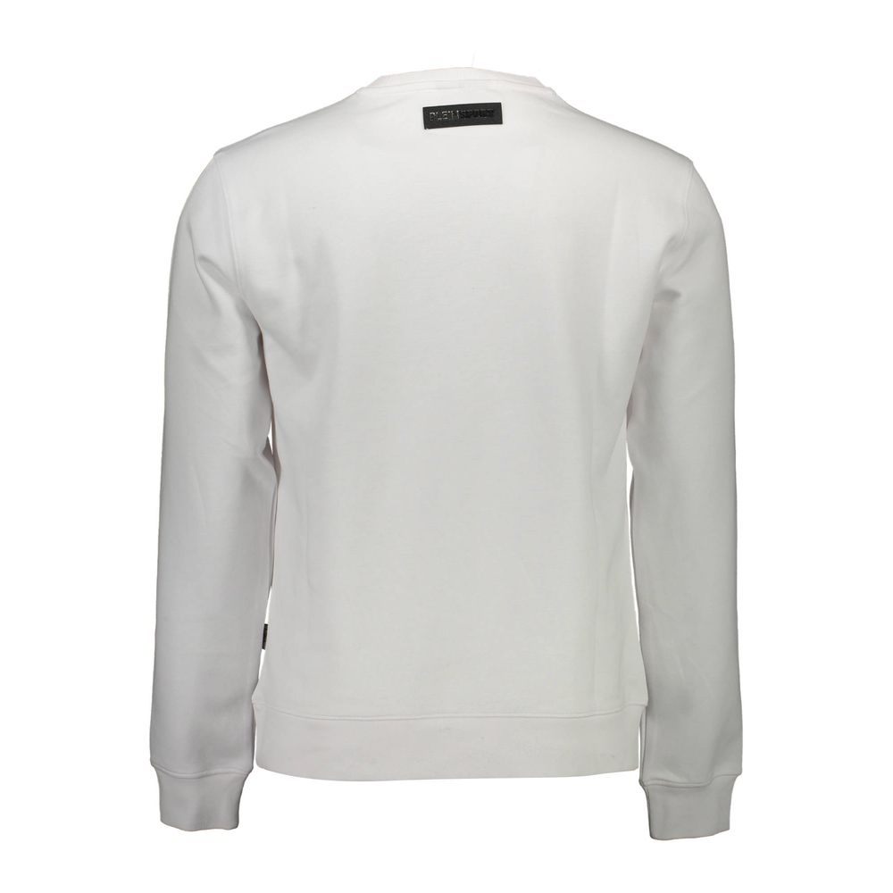 White Cotton Men SweaterUnleash your bold style with the Plein Sport exquisite sweatshirt, crafted for those who dare to stand out. This stunning white long sleeve crew neck features the iconic Plein Sport logo emblazoned across the chest, complemented by