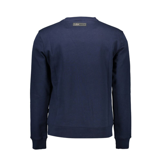 Blue Cotton Men SweaterElevate your athleisure with this bold Plein Sport sweatshirt, where comfort meets luxury in every stitch. Its crew neck and long sleeves bear the unmistakable energy of the brand’s logo and dynamic print, proving that casual doesn’