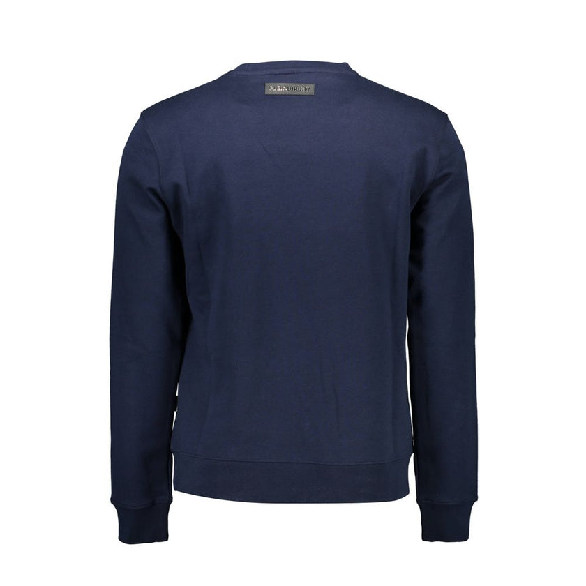 Blue Cotton Men SweaterElevate your athleisure with this bold Plein Sport sweatshirt, where comfort meets luxury in every stitch. Its crew neck and long sleeves bear the unmistakable energy of the brand’s logo and dynamic print, proving that casual doesn’