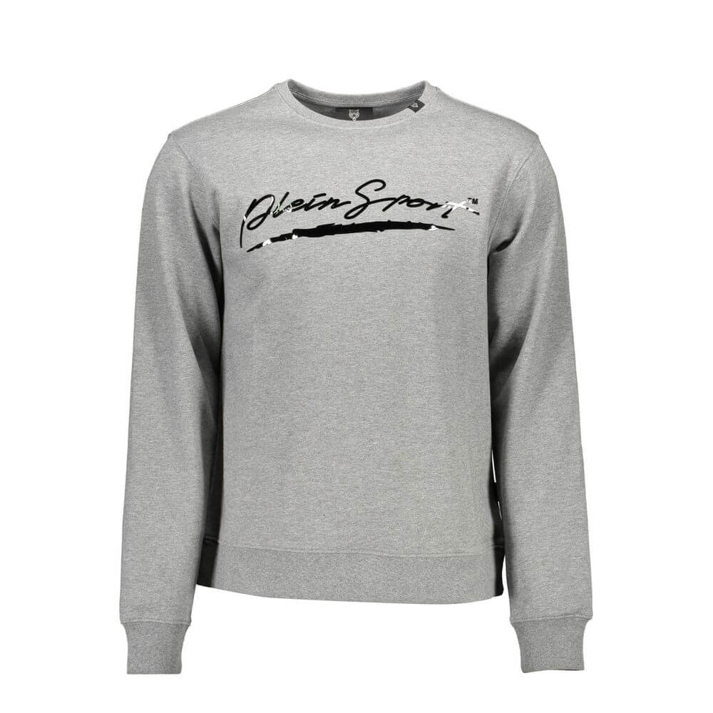 Gray Cotton Men SweaterEmbrace the fusion of luxury and athleticism with the Plein Sport Long Sleeve Sweatshirt. The embodiment of bold sophistication, this crew neck piece boasts a statement print and the unmistakable Plein Sport logo, making it a stando