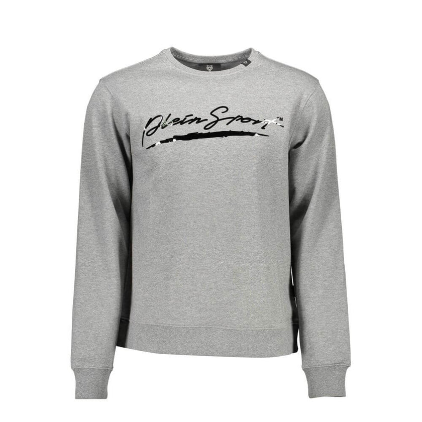 Gray Cotton Men SweaterEmbrace the fusion of luxury and athleticism with the Plein Sport Long Sleeve Sweatshirt. The embodiment of bold sophistication, this crew neck piece boasts a statement print and the unmistakable Plein Sport logo, making it a stando