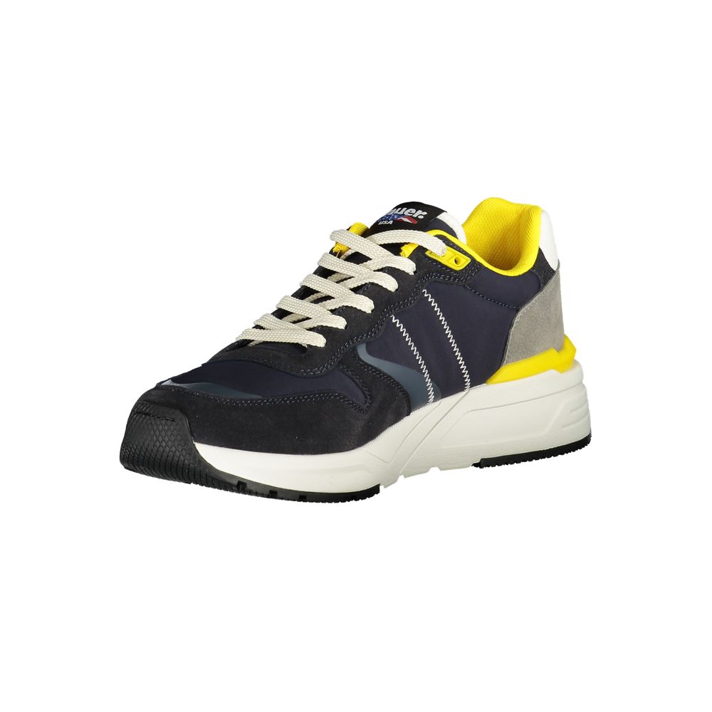 Blue Synthetic Men's Sneaker with Logo Detail
