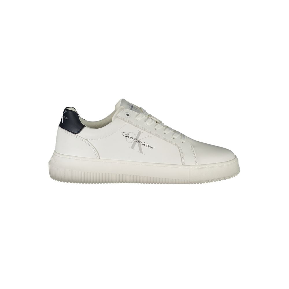White Leather Men SneakerElevate your sneaker game with the cutting-edge style of Calvin Klein’s latest offering. These sports shoes come laced with bold, contrasting black details that capture the essence of urban chic. Featuring a removable insole for u