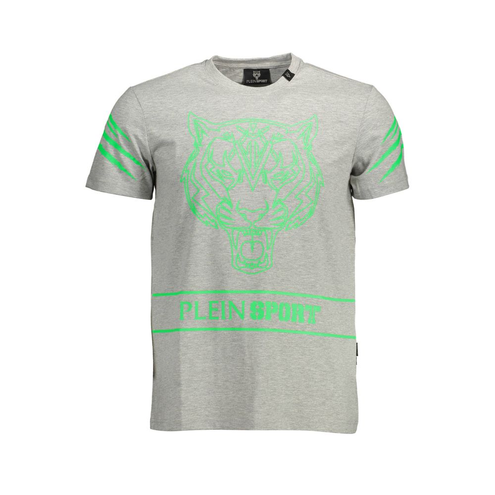 Gray Cotton Men T-ShirtMake a bold statement with the Plein Sport short sleeve t-shirt—a perfect blend of comfort and striking design. It features a classic crew neck and showcases an audacious print with contrasting details that stand out. The iconic Ple