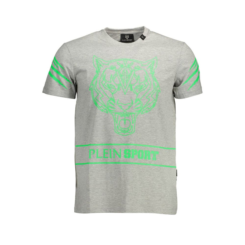 Gray Cotton Men T-ShirtMake a bold statement with the Plein Sport short sleeve t-shirt—a perfect blend of comfort and striking design. It features a classic crew neck and showcases an audacious print with contrasting details that stand out. The iconic Ple
