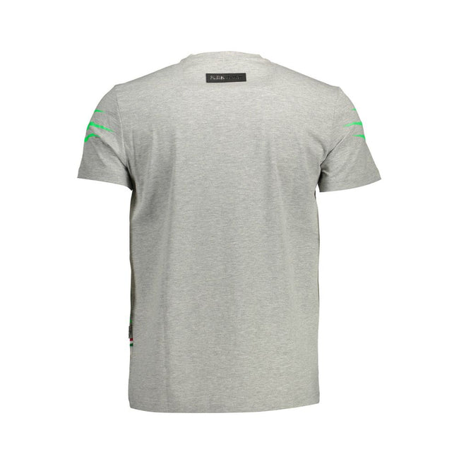 Gray Cotton Men T-ShirtMake a bold statement with the Plein Sport short sleeve t-shirt—a perfect blend of comfort and striking design. It features a classic crew neck and showcases an audacious print with contrasting details that stand out. The iconic Ple