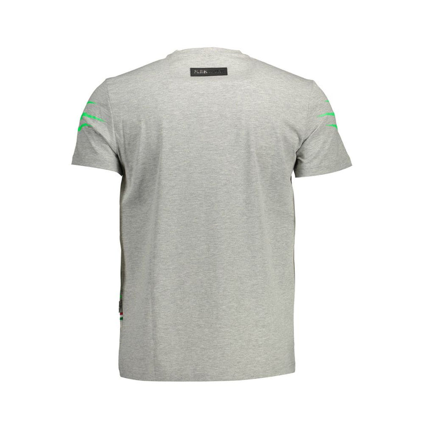 Gray Cotton Men T-ShirtMake a bold statement with the Plein Sport short sleeve t-shirt—a perfect blend of comfort and striking design. It features a classic crew neck and showcases an audacious print with contrasting details that stand out. The iconic Ple