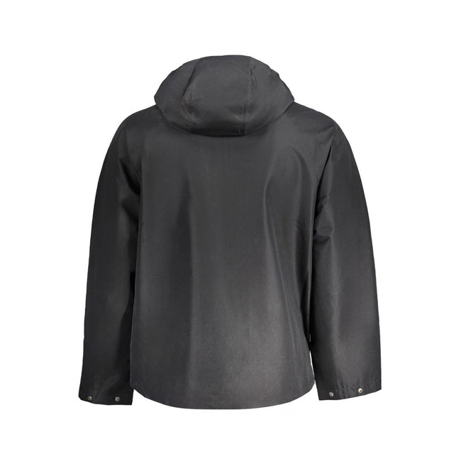 Black Polyester Men's JacketUnleash the epitome of contemporary cool with this sleek Calvin Klein sports jacket. Designed for the modern man about town, this black hooded jacket with long sleeves offers both style and substance. Crafted from high-quality