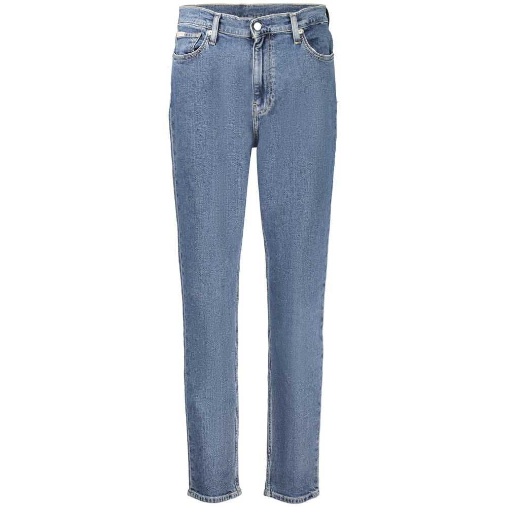 Blue Cotton Women JeansUnleash your effortless chic with these Calvin Klein Mom Jeans, a fashion staple with a sustainable twist. Flaunting a classic five-pocket design and the iconic CK logo, these jeans are tailored from a blend that champions eco-consc