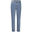 Blue Cotton Women JeansUnleash your effortless chic with these Calvin Klein Mom Jeans, a fashion staple with a sustainable twist. Flaunting a classic five-pocket design and the iconic CK logo, these jeans are tailored from a blend that champions eco-consc